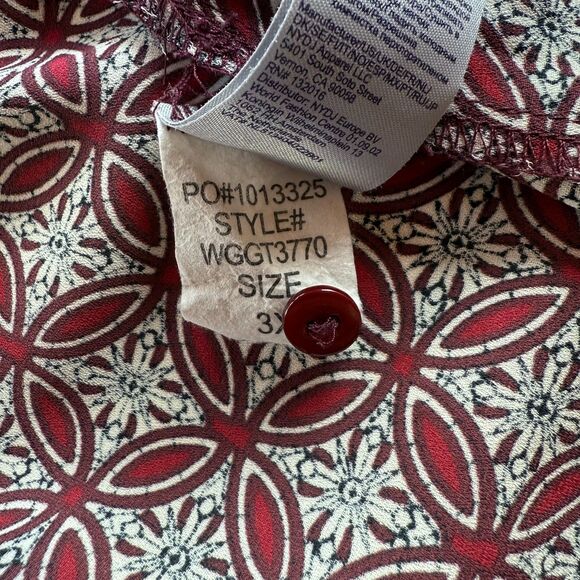 NYDJ Plus Womens Mixed Print Peasant Top in Maroon & Black Graphic Print Size 3X - Picture 8 of 12